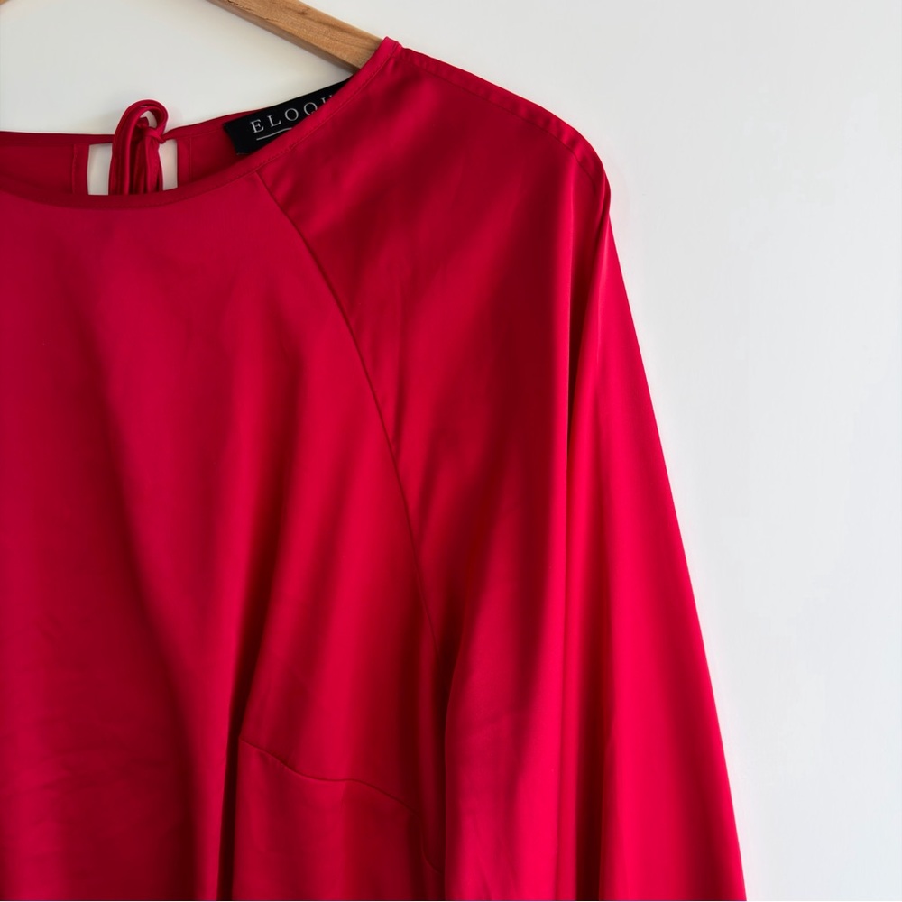 ELOQUII Satin Blouse Size 16 Balloon Sleeve Tie Back Red Holiday Party Top Plus - Picture 6 of 16